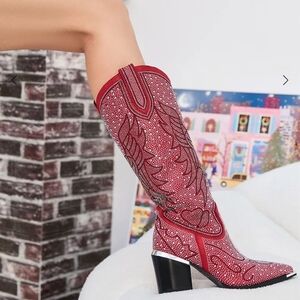 Elegant Red Rhinestone Women's Boots